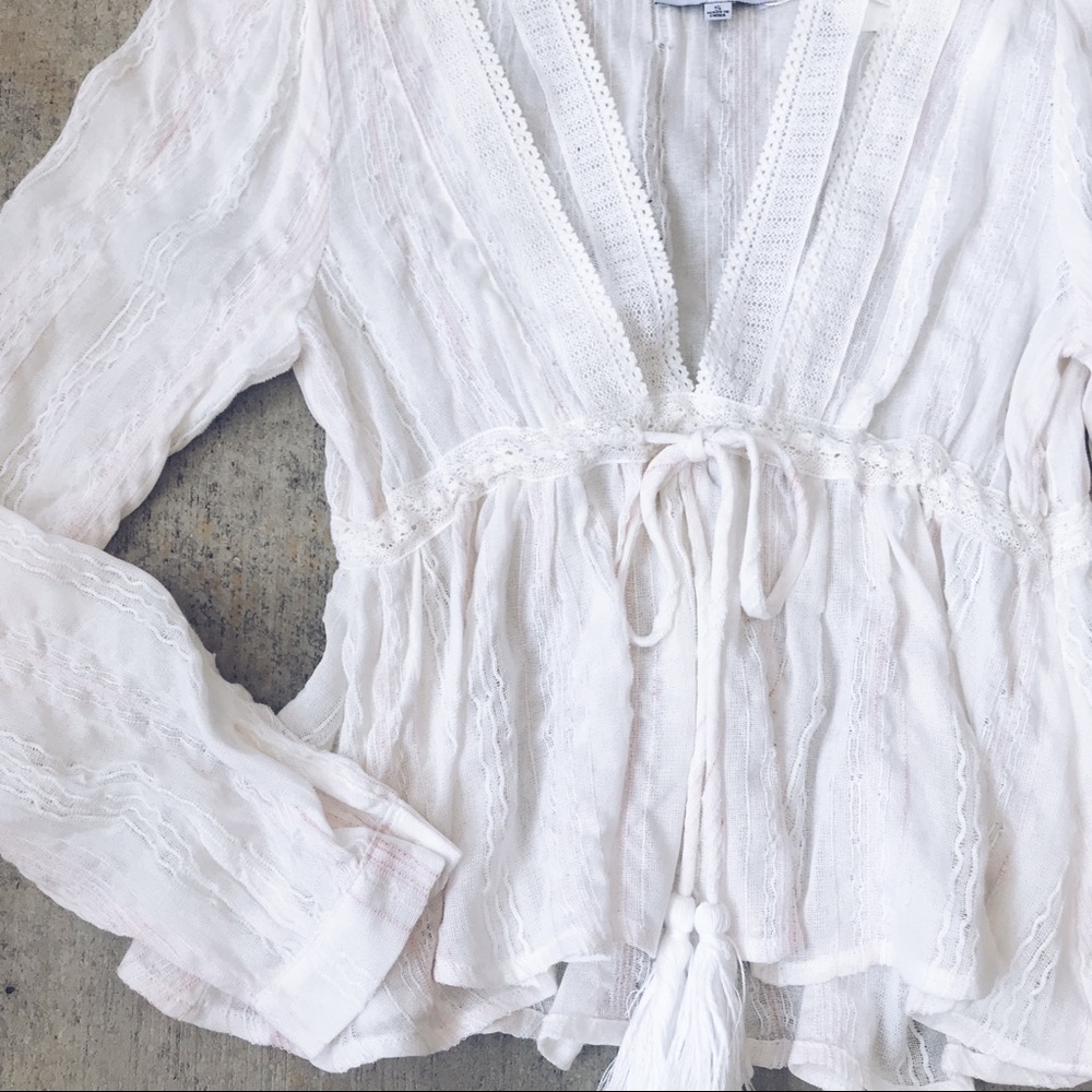 Fate White with Pink Detail Lace Top